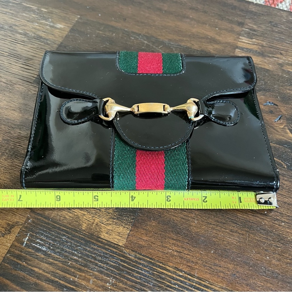Gucci Tri Fold Web Detail Horsebit Black Patent Leather Vintage Wallet - Picture 3 of 17
